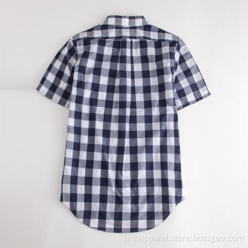 Plaid Short Sleeved Curved Hem Cotton Check Shirt
